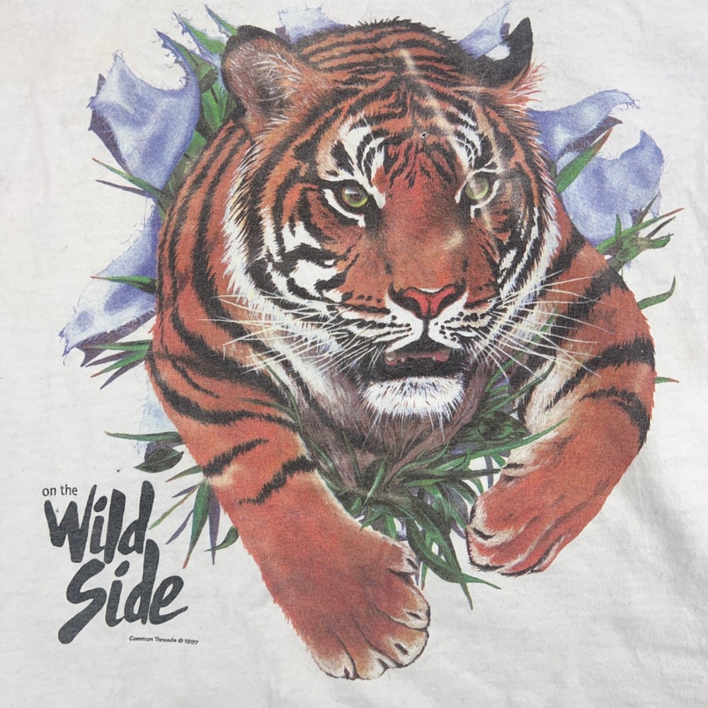 Vintage 1997 Anvil Tiger Graphic T Shirt Mens Large White Wild Side Nature Tee - Picture 3 of 12